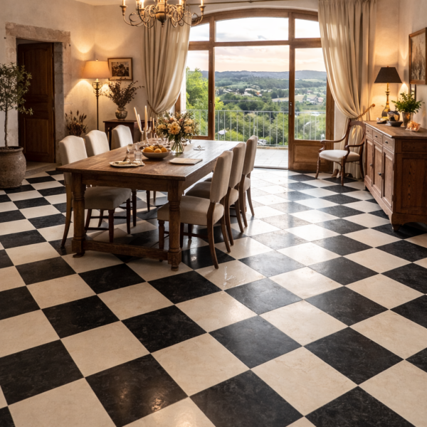 dallage en pierre naturelle 40×40 cm à damier rectifié – finition haut de gamme – prix au m²