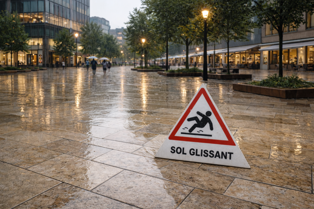 sol glissant sur place publique en pierre marbrière