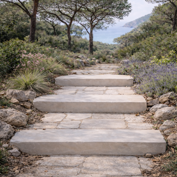 marche d’escalier en pierre naturelle massive 30 x 17 cm – chant droit (prix à la pièce)