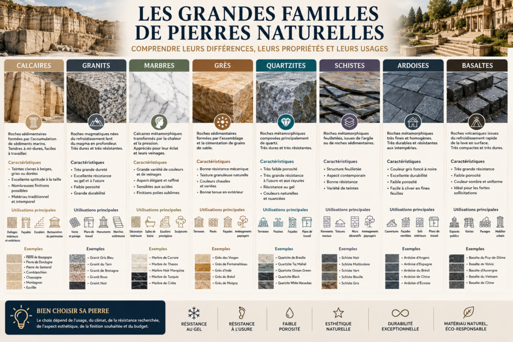 Les grandes familles de pierres naturelles