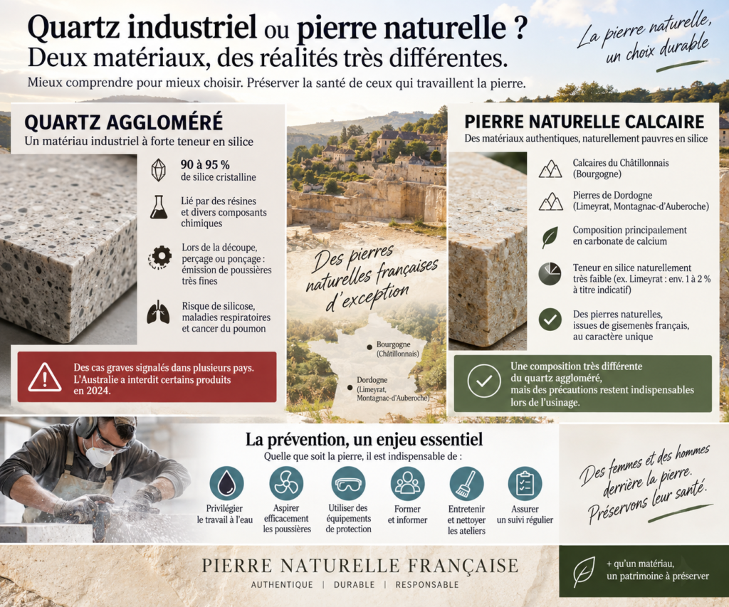 quartz aggloméré, silice et santé pourquoi la pierre naturelle calcaire mérite une vraie distinction