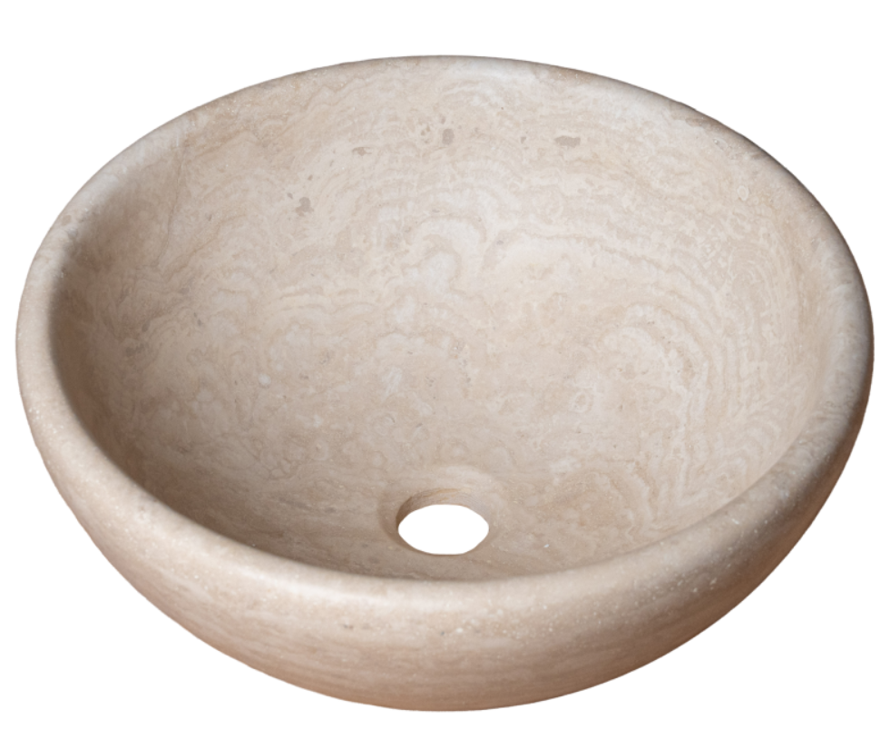 vasque bol en travertin light mix diamètre 40 x hauteur 16 cm (prix à la pièce)